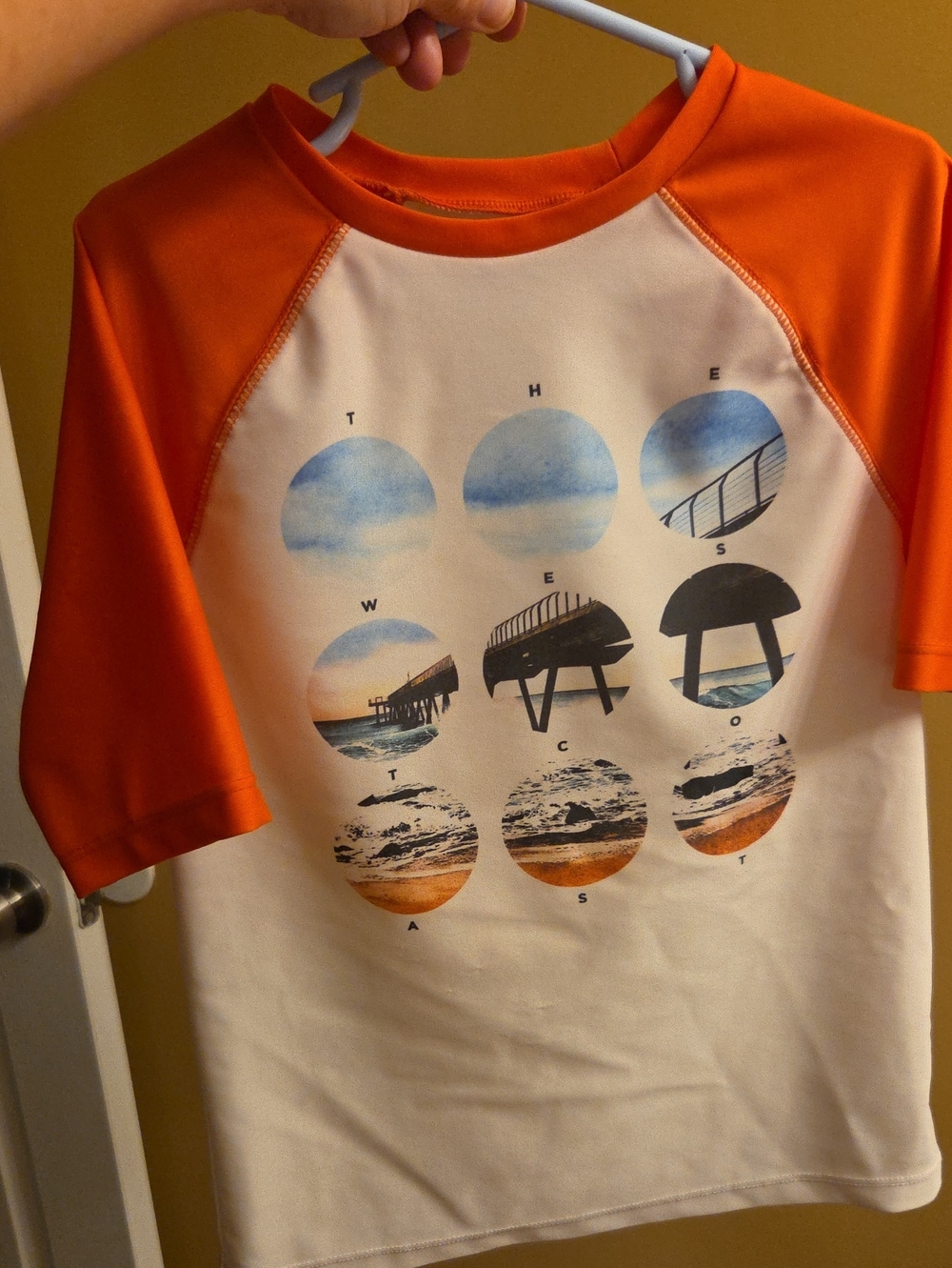 Old Navy Orange and White Boys' Graphic Rash Guard